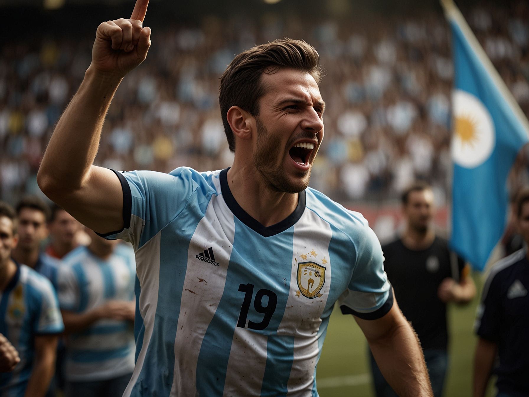Aficionado celebrando un gol en un estadio